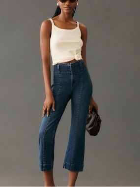 Anthropologie Pilcro High-Rise Cropped Flare Jeans in Dark Blue